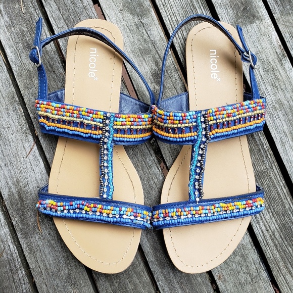 Nicole Shoes - Blue Beaded Sandals